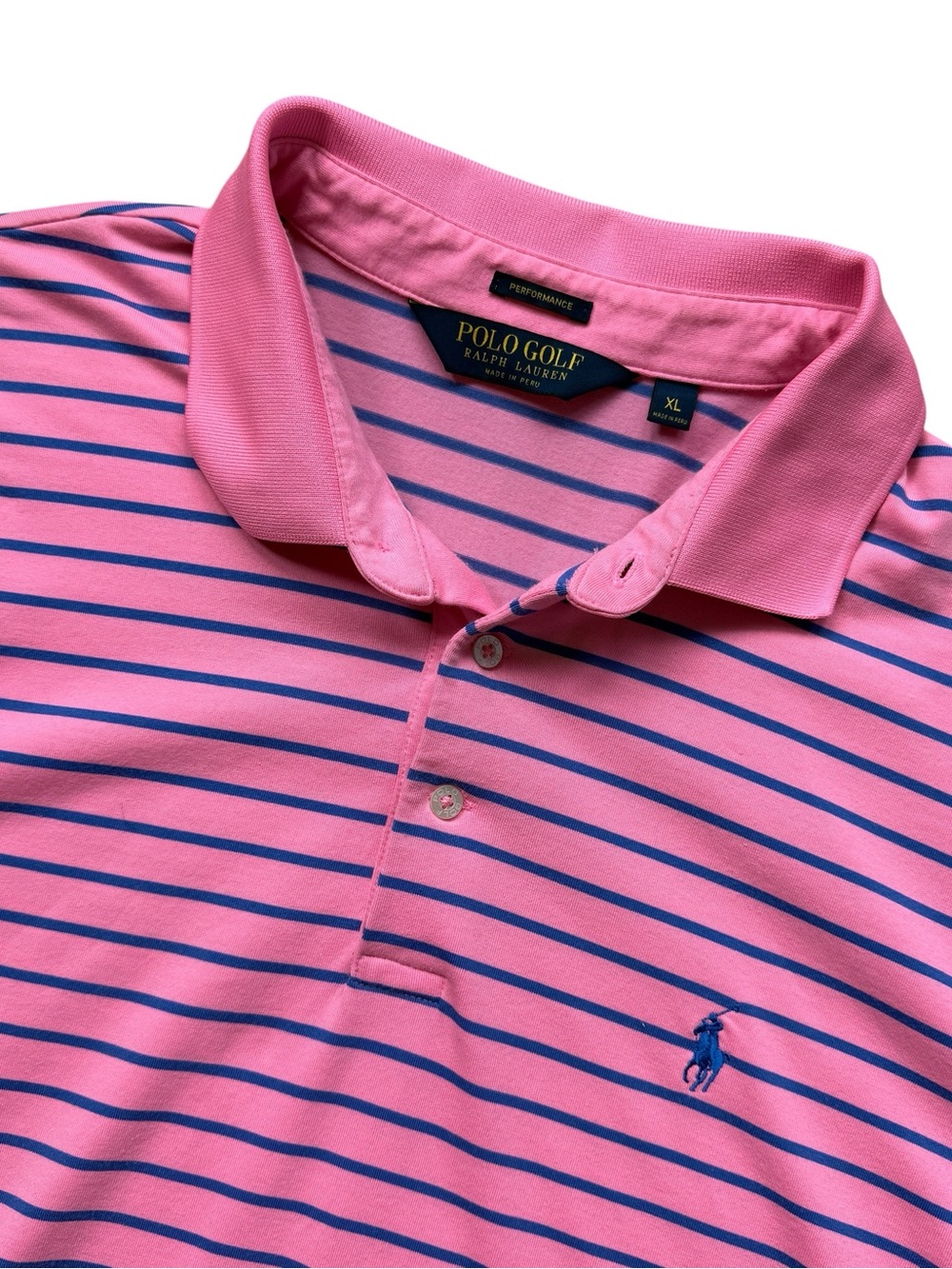Polo Golf Ralph Lauren Mens Pink Blue Striped Performance Polo Shirt XL Golfcore
